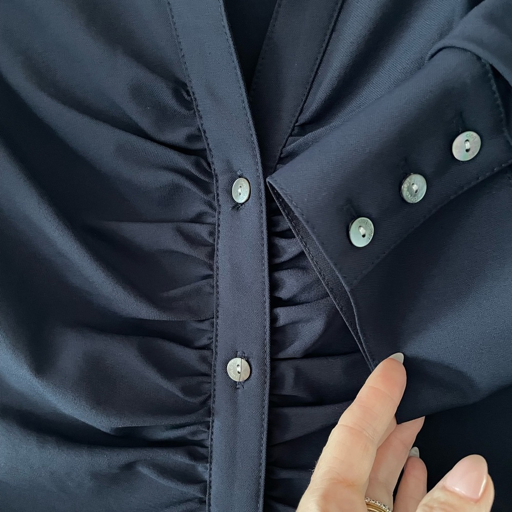 Cinq Γ Sept Dark Elina Gathered Mini-Shirtdress, Navy, Size 6 - Picture 8 of 10